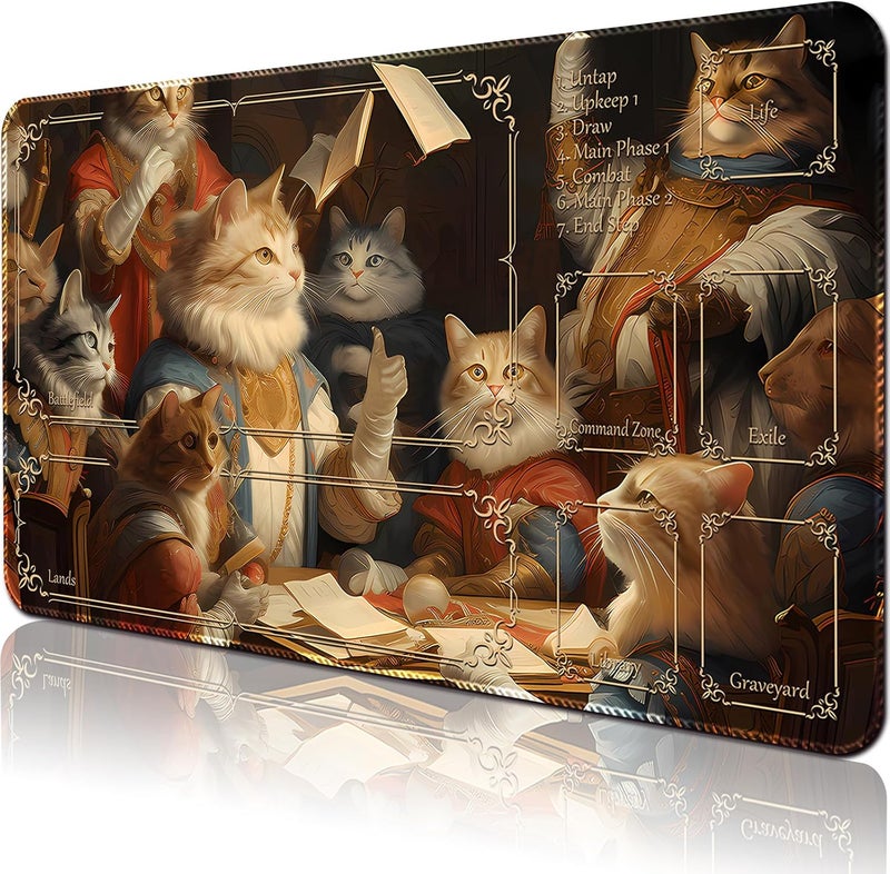 April Space Playmat for MTG (Stitched) Size 24x14 inches, Including Storage playmat Bag - Very Suitable for Amateur Enthusiasts TCG MTG playmat and Card Areas(Noble Cat-with Zone) - Image 1